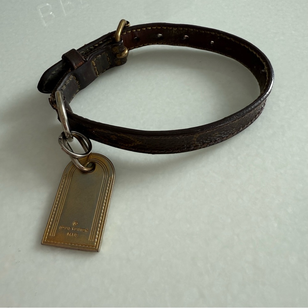 Louis Vuitton Leather Small Dog Collar with Gold Tag